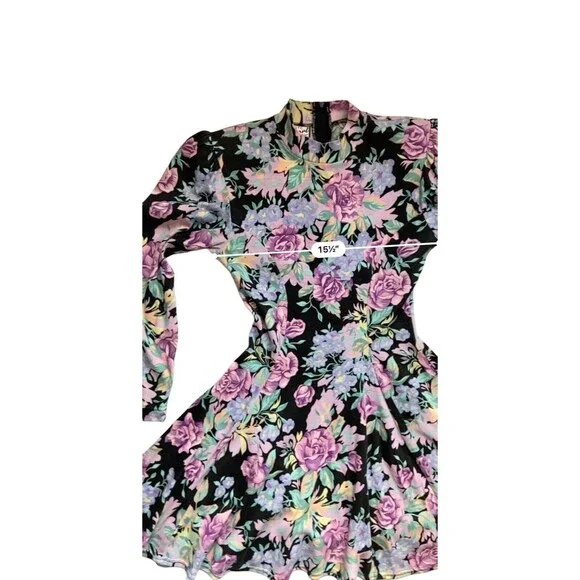 Vintage Floral Skater Dress‎ Size S Cottagecore 80s Shoulder Pads CFTC Sport USA - Picture 10 of 12